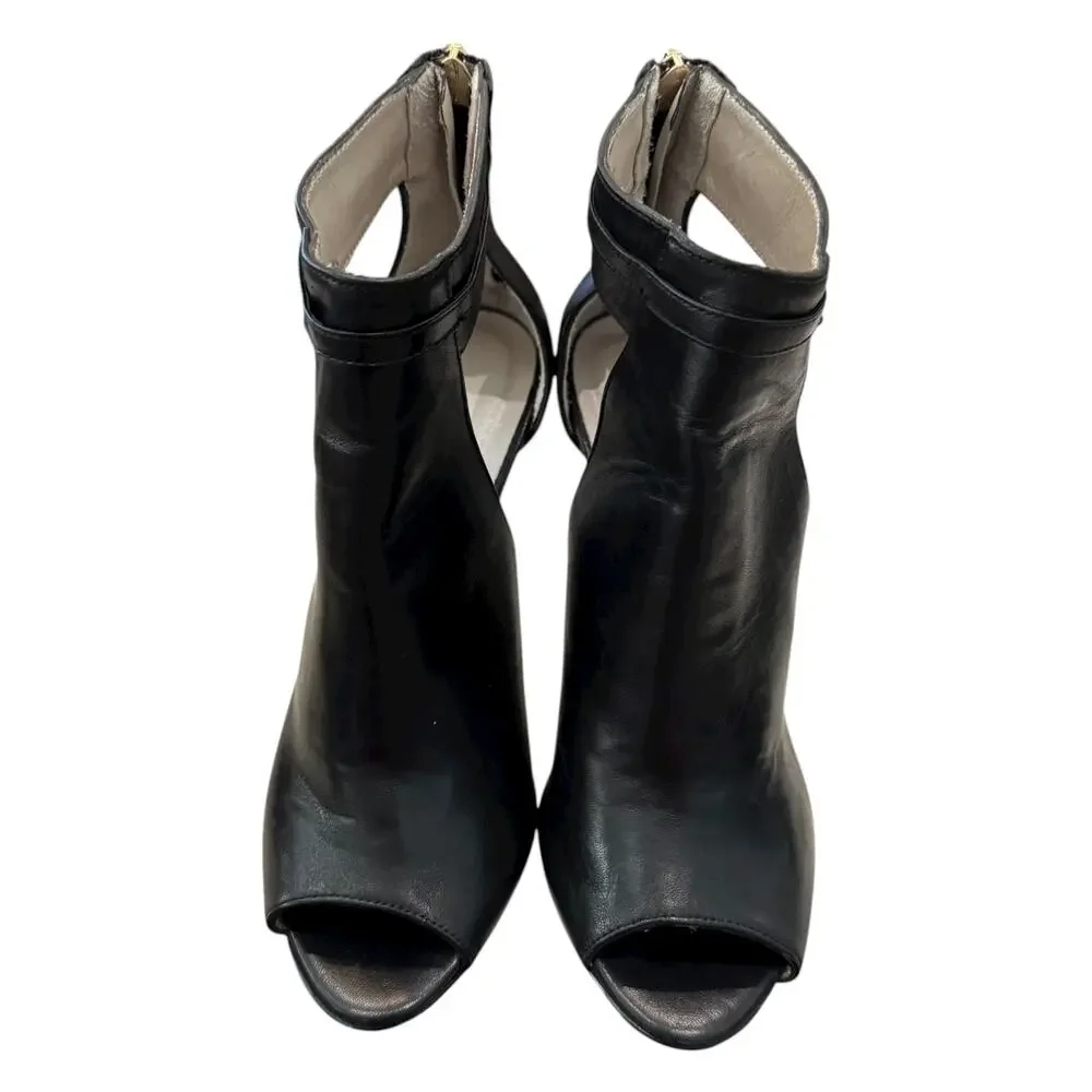 Karen Millen Black Leather Peep Toe Cutout Stiletto Booties EU 37 US 6